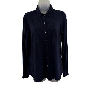 Michael Stars Shirt Womens Small Navy Blue Snake Print Button Front Made USA